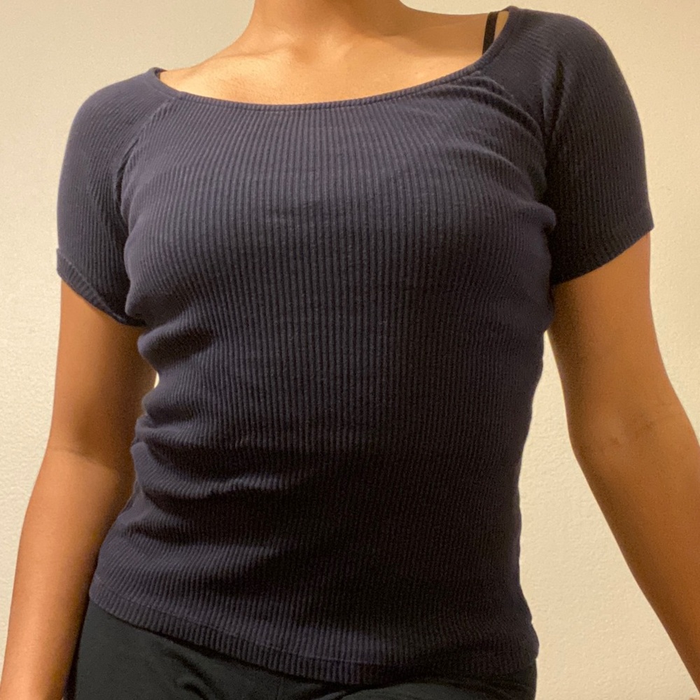 UNIQLO Navy Ribbed Ballet Top